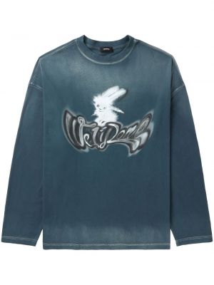 Памучен пуловер с принт We11done синьо