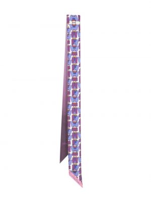 Копринен шал с принт Longchamp виолетово