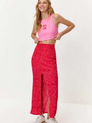 Pletena maksi suknja s životinjskim uzorkom Trendyol ružičasta