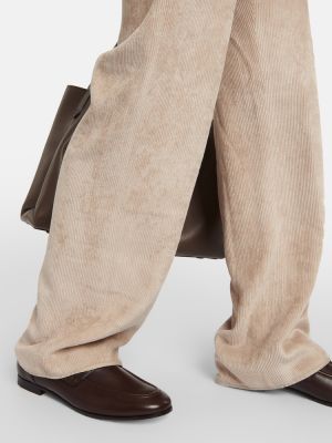 Παντελόνι με ίσιο πόδι με ψηλή μέση κοτλέ σε φαρδιά γραμμή Brunello Cucinelli μπεζ