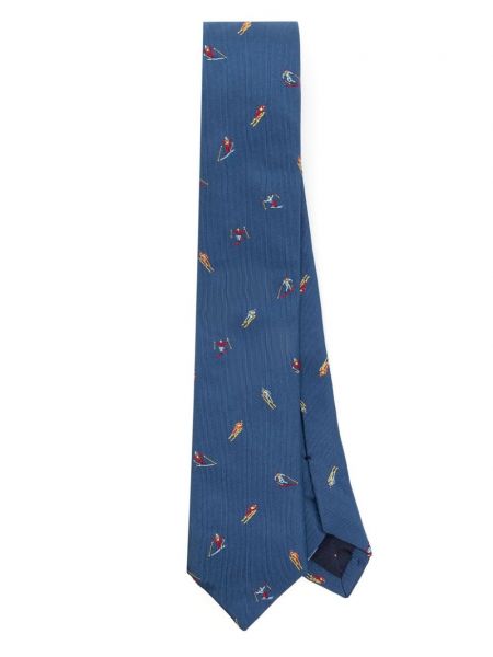 Jedwabny haftowany krawat Paul Smith niebieski