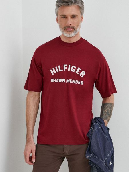 Тениска с дълъг ръкав с принт Tommy Hilfiger винено червено