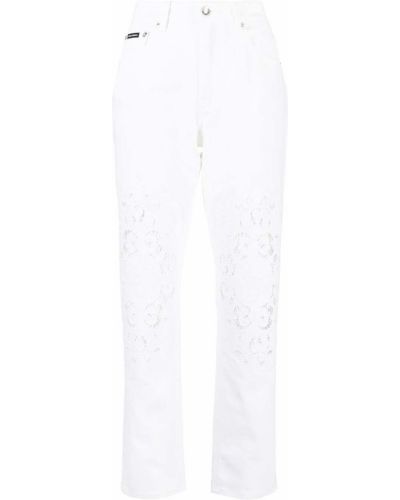 Krajkové rovné kalhoty Dolce & Gabbana bílé