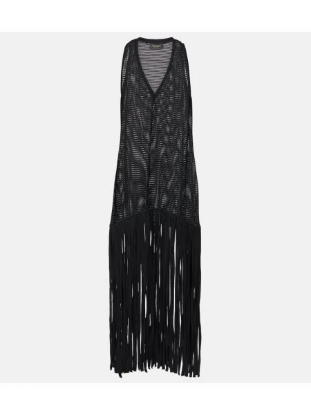 Sukienka długa z frędzli Adriana Degreas czarna
