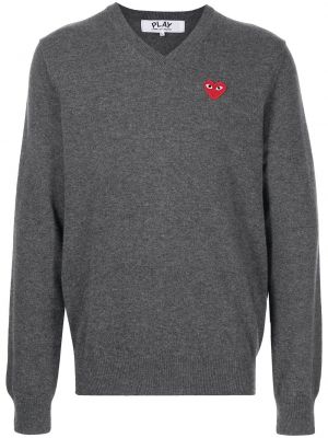 Плетен пуловер с v-образно деколте със сърца Comme Des Garçons Play сиво