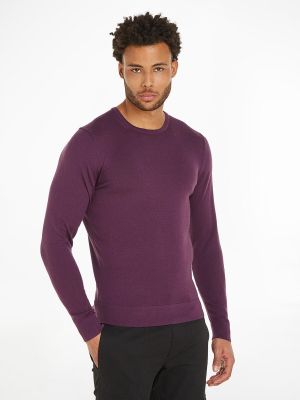 Jersey de lana merino de tela jersey de cuello redondo Calvin Klein granate