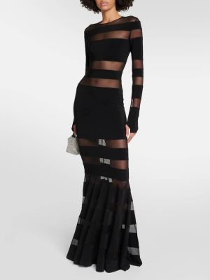 Μάξι φόρεμα από ζέρσεϋ από διχτυωτό Norma Kamali μαύρο