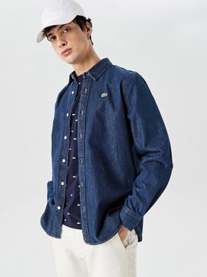 Джинсовая темно-синяя мужская рубашка стандартного кроя Lacoste