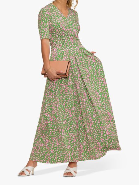 Леопардовое длинное платье с принтом Jolie Moi зеленое