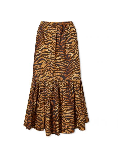 Хлопковая длинная юбка с принтом Ganni коричневая