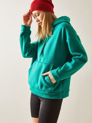 Flīsa kapučdžemperis ar kabatām Xhan zaļš