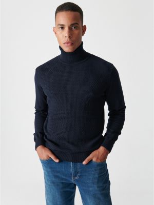 Žakarda džemperis ar augstu apkakli Avva zils