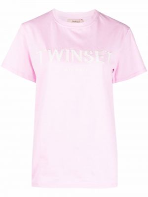 Bomull brodert t-skjorte Twinset rosa