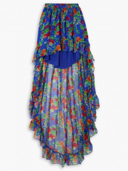 Синяя шифоновая длинная юбка в цветочек с принтом Caroline Constas