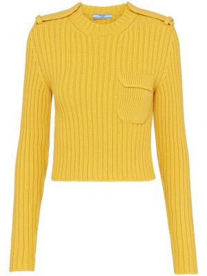 Плетен пуловер Prada жълто