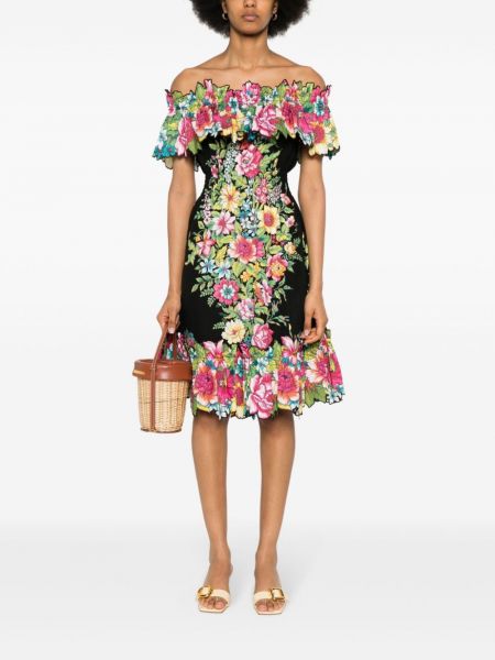 Květinové bavlněné šaty s potiskem Etro černé