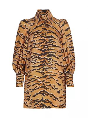 Тигровое льняное платье мини с принтом Zimmermann