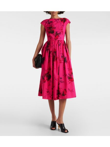 Хлопковое платье миди в цветочек с принтом Erdem розовое