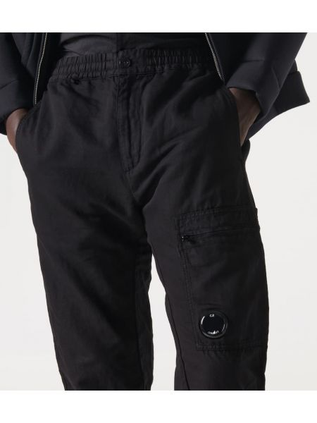 Pamučne lanene hlače ravnih nogavica C.p. Company crna