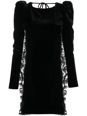 Žametna koktejl obleka iz rebrastega žameta s čipko Alessandra Rich črna