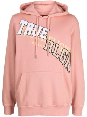 Raštuotas medvilninis džemperis su gobtuvu True Religion rožinė