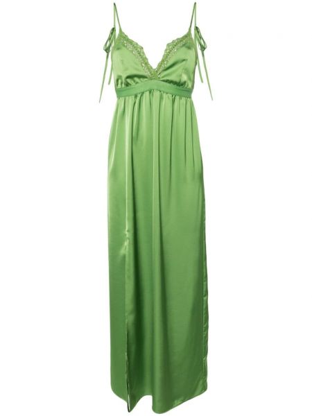 Satynowa sukienka długa koronkowa Merci zielona