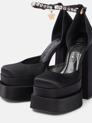 Pantofi cu toc din satin cu platformă Versace negru