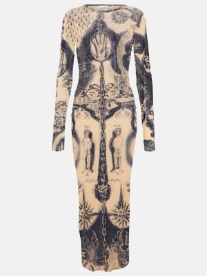 Tinklinis raštuotas midi suknele Jean Paul Gaultier smėlinė