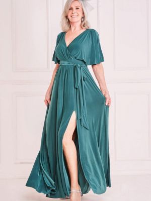 Длинное платье с коротким рукавом Goddiva зеленое