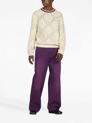 Pantalon droit brodé Gucci violet