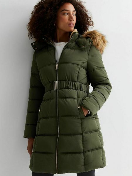 Зимнее пальто с капюшоном New Look хаки