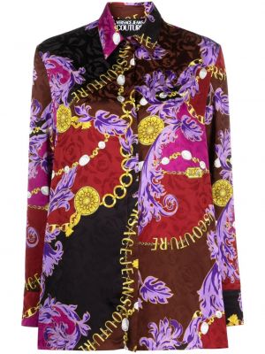 Denim srajca s potiskom Versace Jeans Couture vijolična