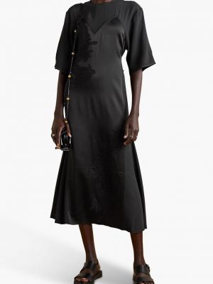 Кружевное атласное платье миди из крепа Victoria Beckham черное