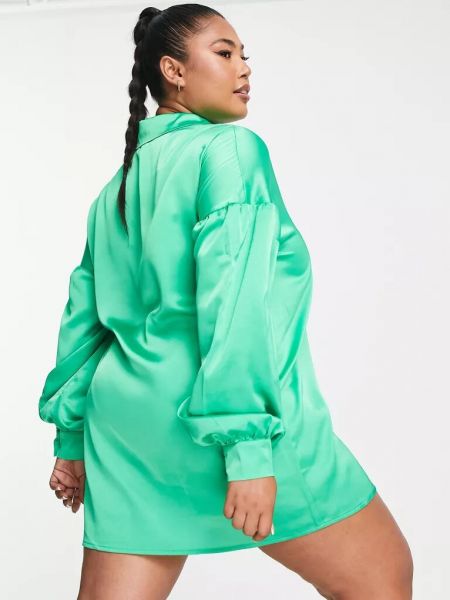 Атласное платье-рубашка New Look зеленое