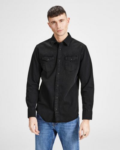 Rifľová košeľa Jack & Jones čierna