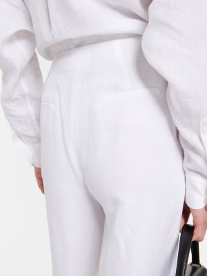 Lniane spodnie z wysoką talią relaxed fit Loro Piana białe