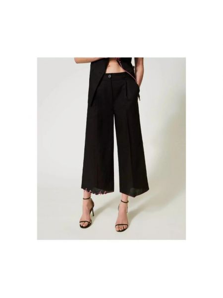 Pantalones cortos con bordado de lino Twinset negro