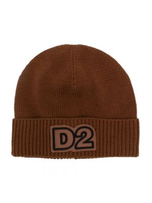 Dzianinowa czapka Dsquared2 brązowa