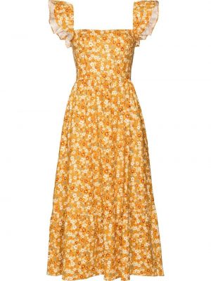 Λινή μίντι φόρεμα Reformation κίτρινο