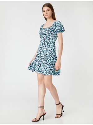 Mini obleka s cvetličnim vzorcem s kvadratnim izrezom Koton