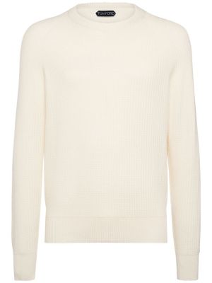 Копринен вълнен пуловер Tom Ford бяло