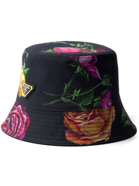Kausa cepure ar ziediem ar apdruku Prada melns