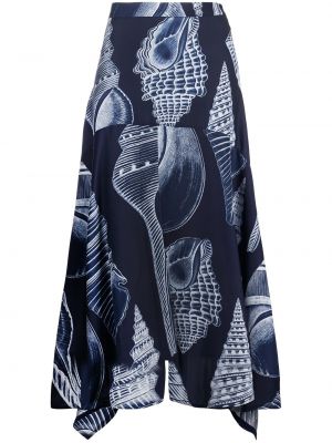 Midi sukně s vysokým pasem na zip s potiskem Stella Mccartney - modrá