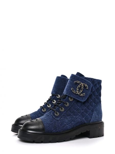 Krajkové šněrovací kotníkové boty Chanel Pre-owned modré
