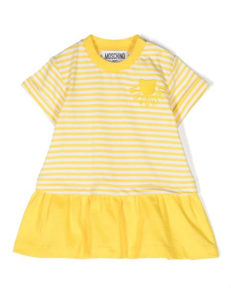 Stribet broderet jersey kjole for piger Moschino Kids gul