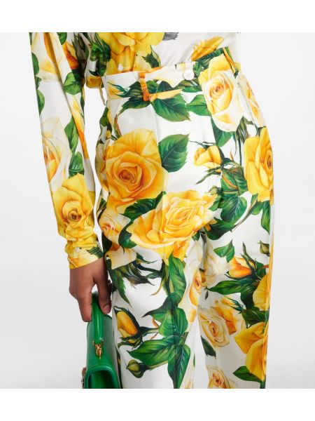 Jedwabne proste spodnie z wysoką talią w kwiatki Dolce&gabbana różowe