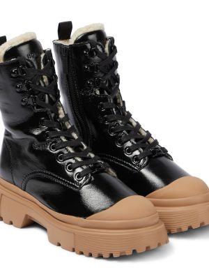 Ankle boots sznurowane skórzane koronkowe Hogan czarne