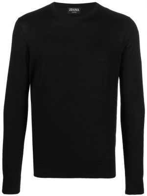 Kašmírový hedvábný svetr s kulatým výstřihem Zegna černý