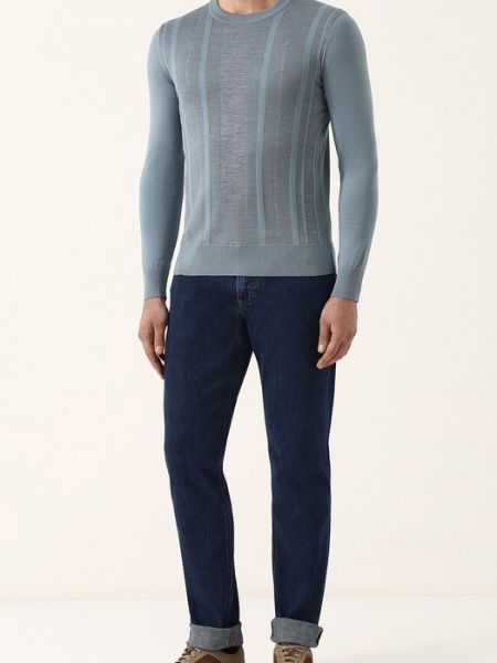 Хлопковый шелковый свитер Brioni голубой