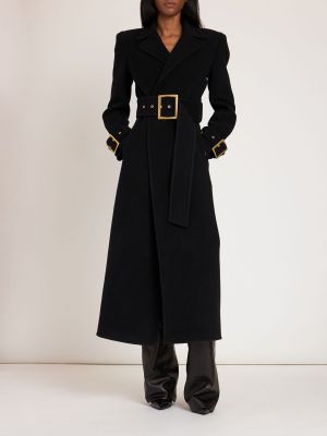 Kašmírový vlněný kabát Balmain černý
